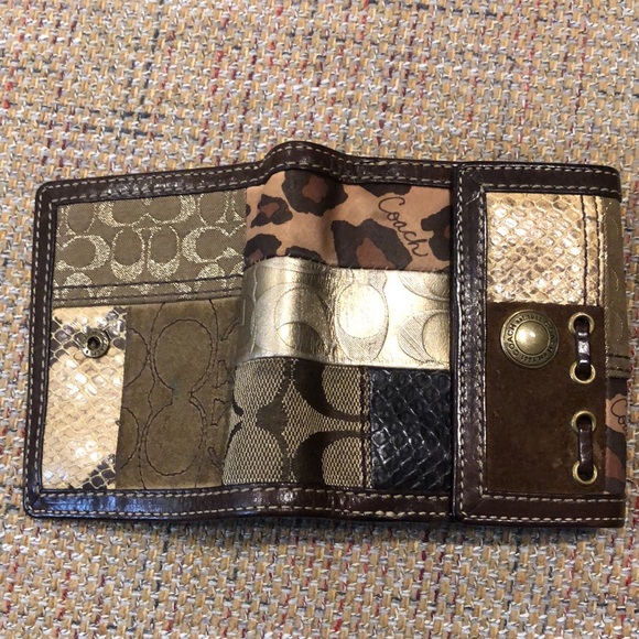 COACH Patchwork Bifold Brown Leather Madras Wallet with Coin Section - Picture 17 of 17